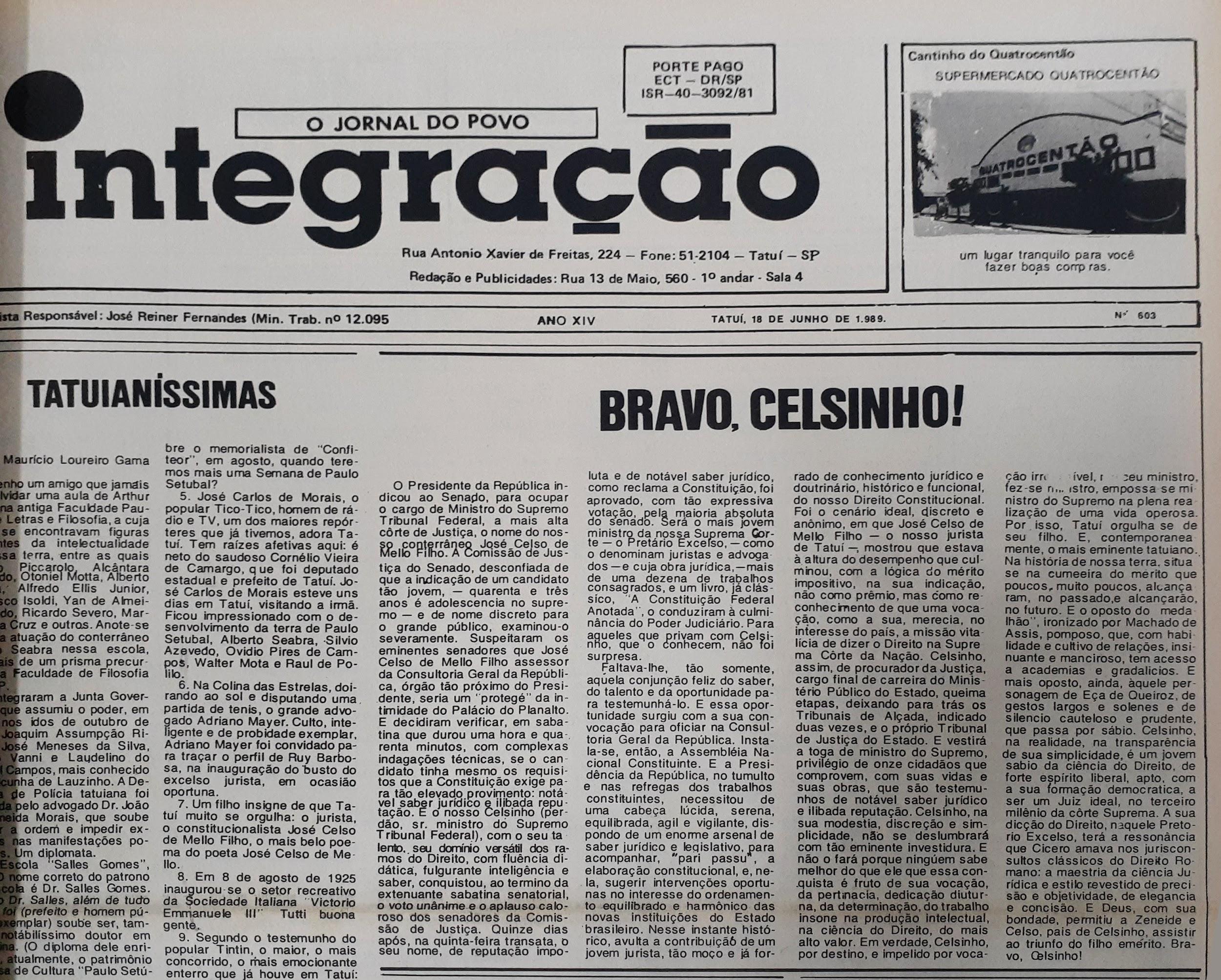 Matéria sobre a posse do ministro